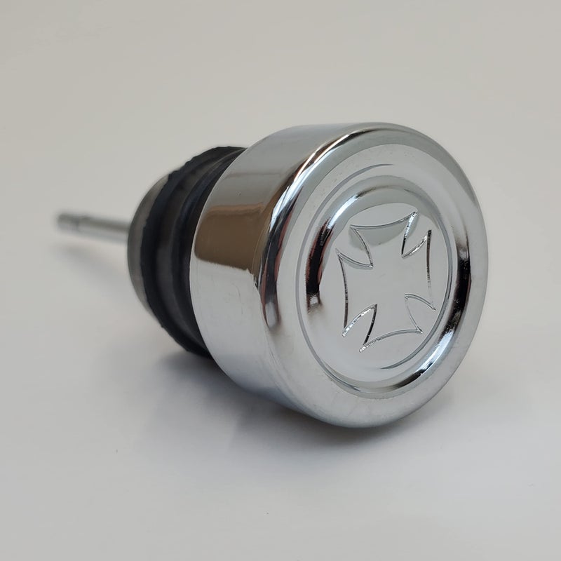 Billet Proof Designs Chrome Shorty Style Maltese Cross Oil Tank Dipstick - Fits 1979-2003 Harley Sportster XL and 1984-1999 Harley Softail Models - Replaces HD Part# 62595-82A - Image 1